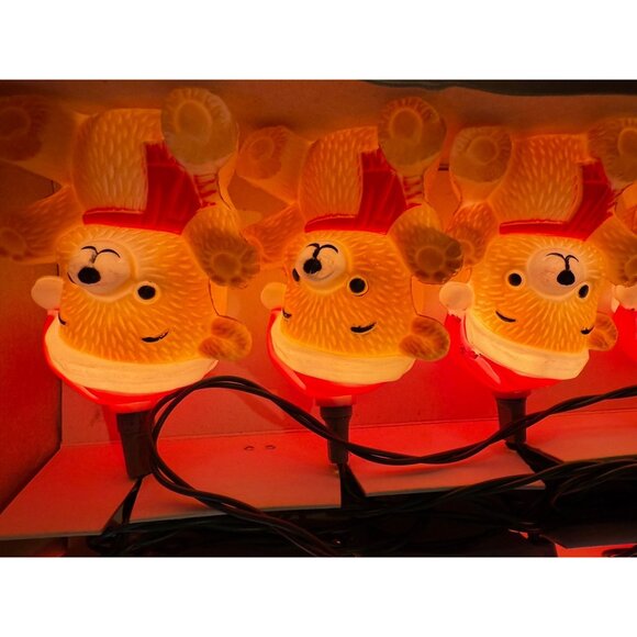 Vintage Teddy Bear Christmas Lights, Set of 10 Super-Brite, Working - Picture 4 of 5